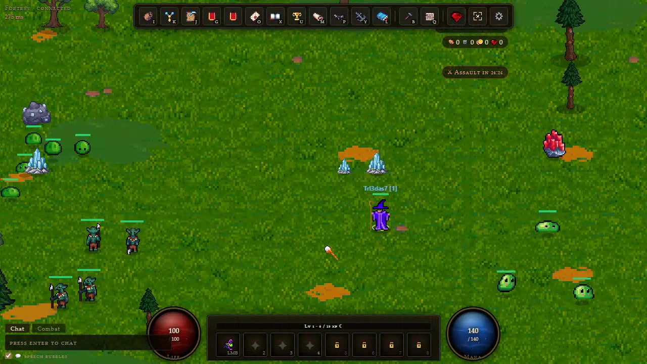 Fortryv wizard surrounded by goblins and slimes in the wilds
