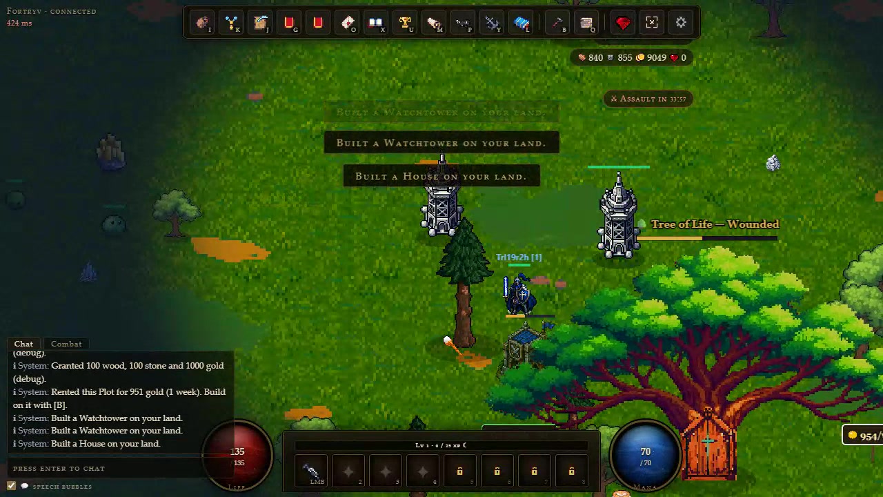 Fortryv player building watchtowers beside the Tree of Life