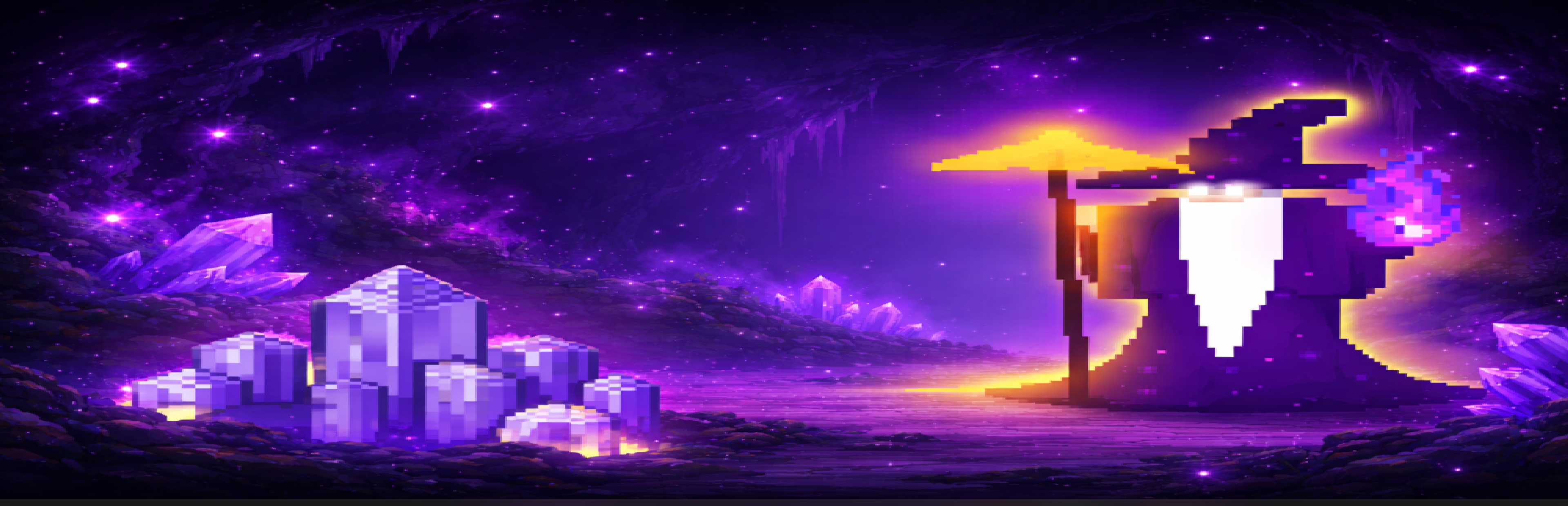 Mine Wizard: arcane miner in a violet cavern